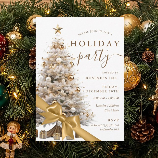 Gold Christmas Tree Bow Corporate Holiday Party  Invitation (Gold Christmas Tree Bow Corporate Holiday Party Invitation)