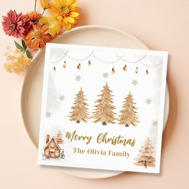 Gold Christmas Tree Christmas Party Napkin (Creator Uploaded)