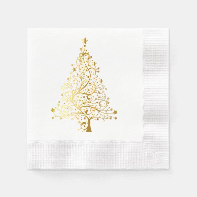 Gold Christmas Tree Coined Cocktail Napkin (Front)
