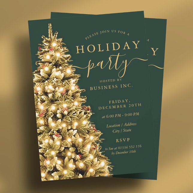 Gold Christmas Tree Corporate Holiday Party Green  Invitation (Gold Christmas Tree Corporate Holiday Party Green Invitation)