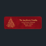 Gold Christmas Tree Crimson Red Return Address Label<br><div class="desc">These return address labels are festive and elegant yet simple. They feature a beautiful design with a Christmas tree made completely of gold lights on a marbled crimson red background with your name and address off to the right.</div>