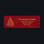 Gold Christmas Tree Crimson Red Return Address Return Address Label<br><div class="desc">These return address labels are festive and elegant yet simple. They feature a beautiful design with a Christmas tree made completely of gold lights on a marbled crimson red background with your name and address off to the right.</div>