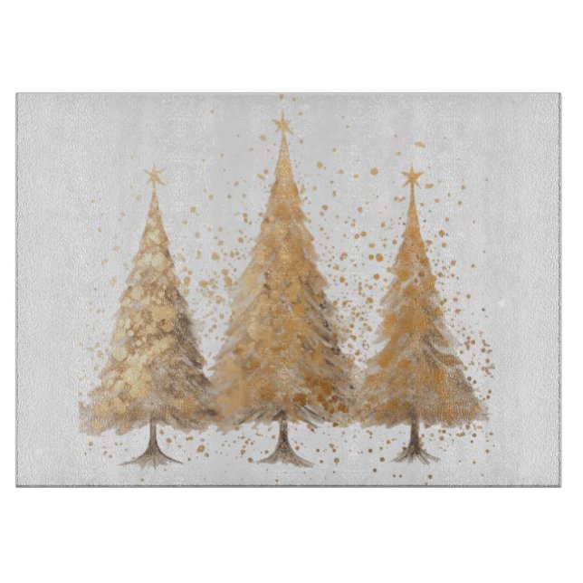 Gold Christmas Tree, Cutting Board, Christmas  Cutting Board (Front)