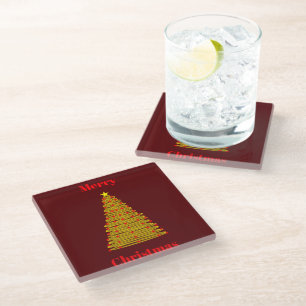 Gold Christmas Tree Dark Red Coaster