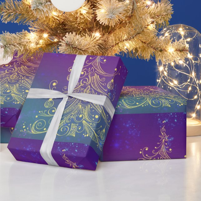 Gold Christmas Tree Design Wrapping Paper (Holidays)