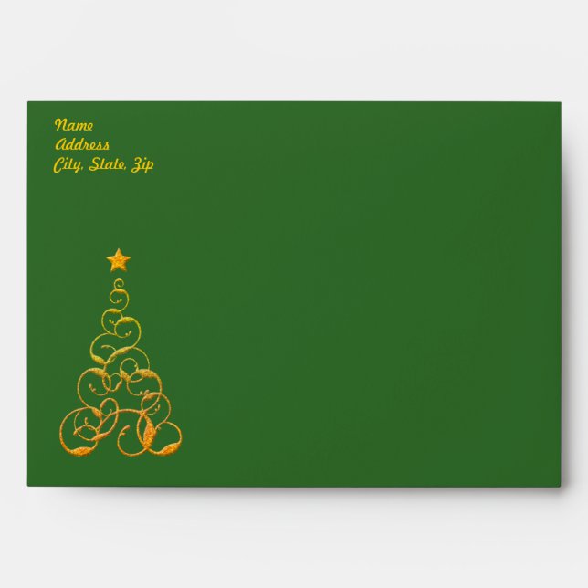 Gold Christmas Tree Envelope Template (Front)