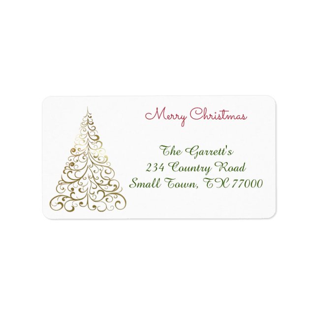 Gold Christmas Tree Fancy Personalised Address Label (Front)