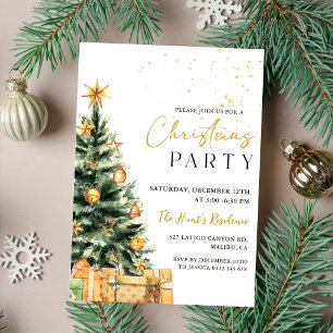 Gold Christmas Tree Festive Christmas Party Invitation