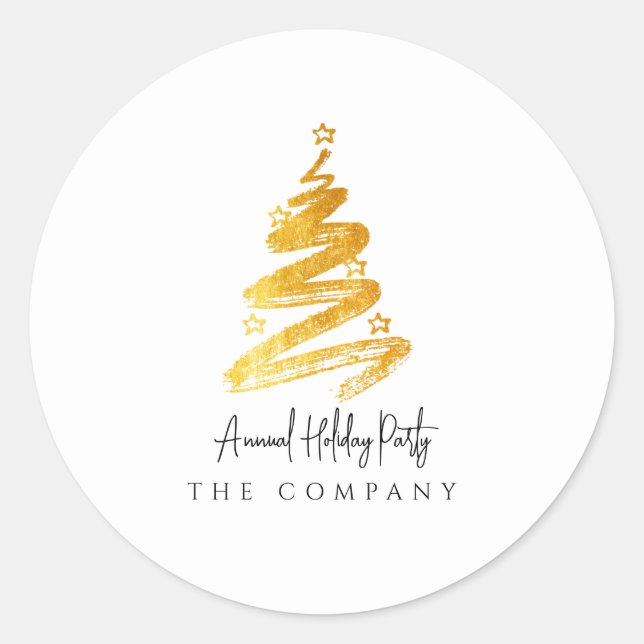 Gold Christmas Tree Holiday Party Classic Round Sticker (Front)