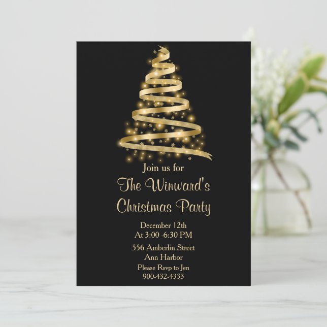 Gold Christmas Tree Invitation (Standing Front)