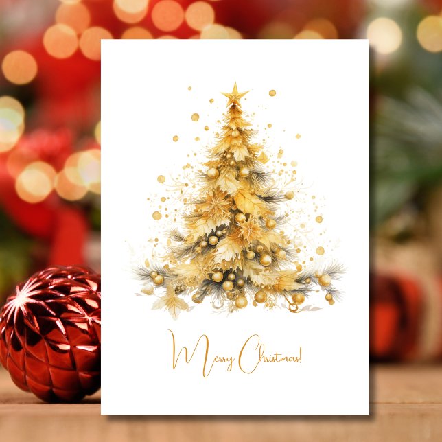 Gold christmas tree merry christmas wishes card (Creator Uploaded)