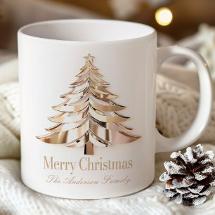 Gold Christmas Tree Mug Custom Name