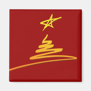 Gold Christmas Tree on Red Magnet