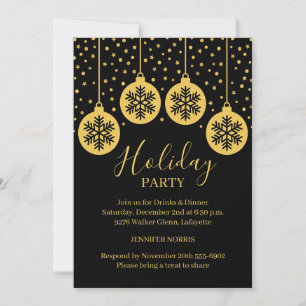 Gold Christmas Tree Ornaments Black Invitation