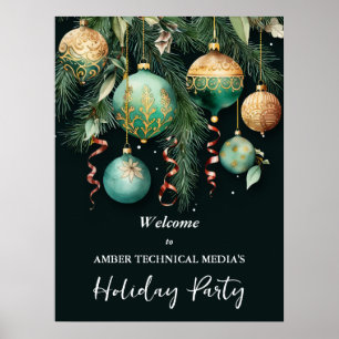 Gold Christmas Tree Ornaments Holiday Party Poster