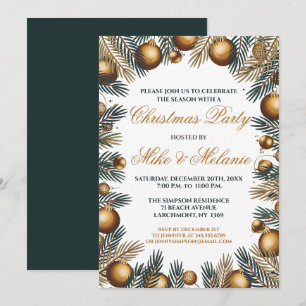 Gold Christmas Tree Ornaments Party Invitation