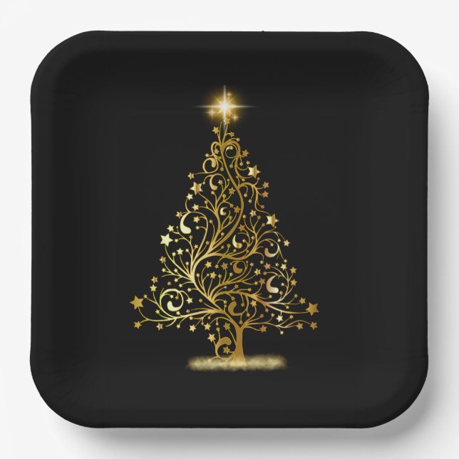 Gold Christmas Tree Paper Plate (Front)