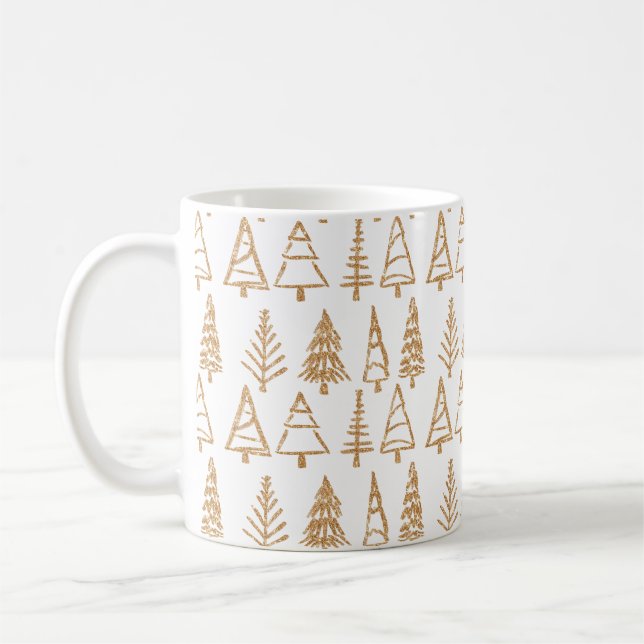 Gold Christmas Tree Pattern Modern Girly Holiday Coffee Mug (Left)