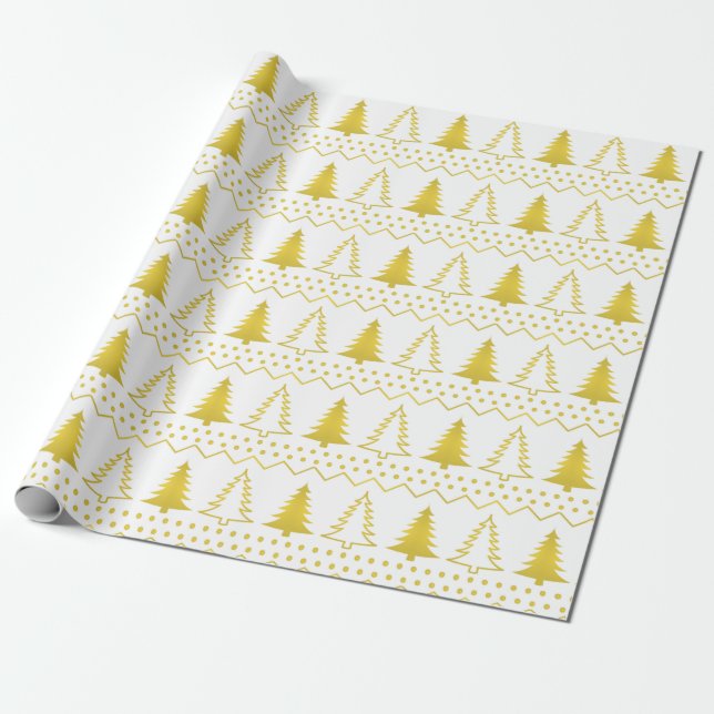 Gold Christmas Tree Pattern Wrapping Paper (Unrolled)