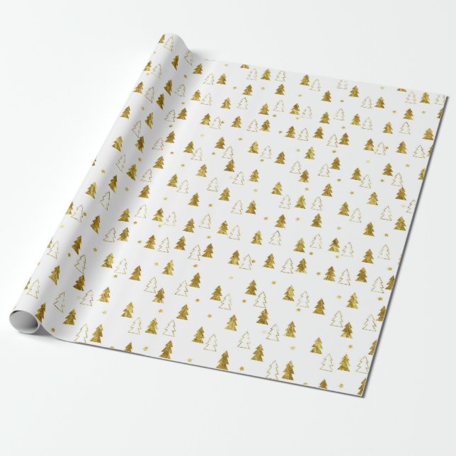 Gold Christmas Tree Pattern Wrapping Paper (Unrolled)