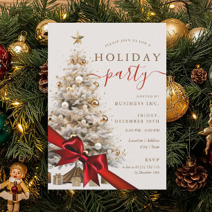 Gold Christmas Tree Red Bow Corporate Holiday Invitation