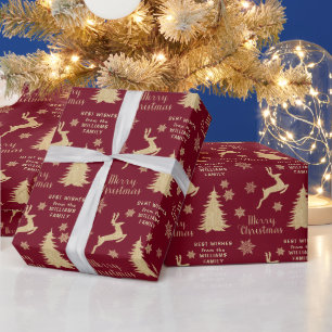 Gold Christmas Tree Reindeer Personalised Wrapping Paper