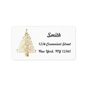 Gold Christmas Tree Return Address Label