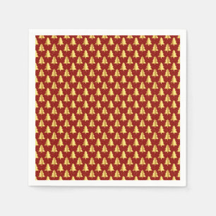 Gold Christmas Tree Seamless Pattern on Red Paper Napkin