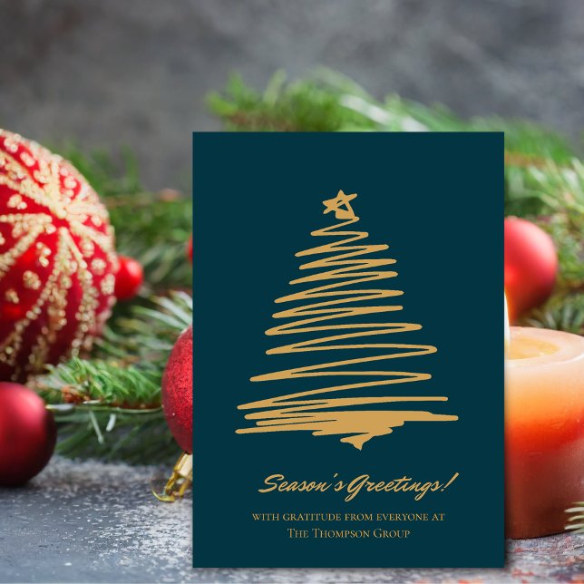 Gold Christmas Tree Seasons Greetings Business Holiday Card (Gold Christmas Tree Seasons Greetings Business Holiday Card)