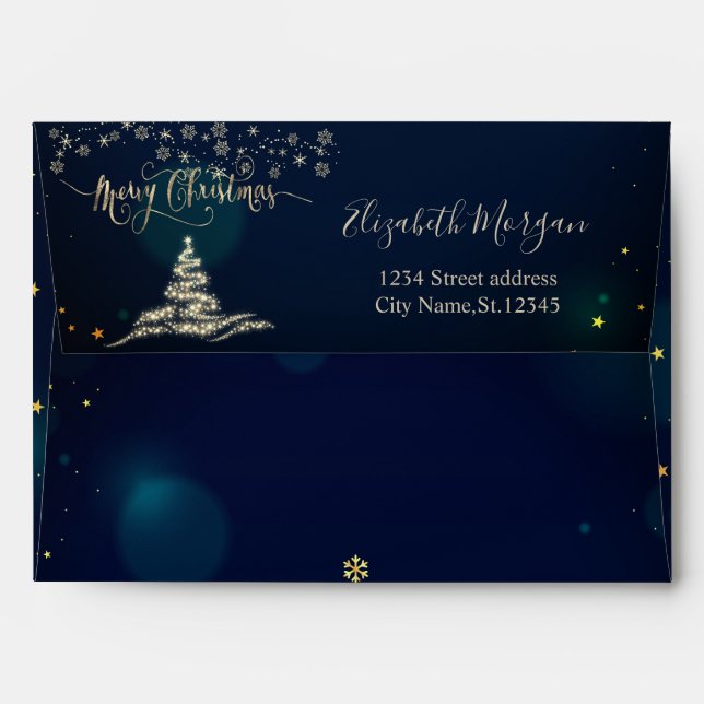  Gold Christmas Tree Snowflakes Blue Christmas Envelope (Back (Top Flap))