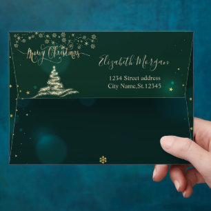 Gold Christmas Tree Snowflakes Green Christmas Envelope