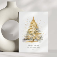 Gold Christmas Tree Watercolor Personalised