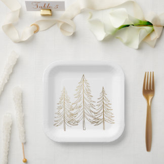 Gold Christmas Tree , White and Gold Minimalist Paper Plate