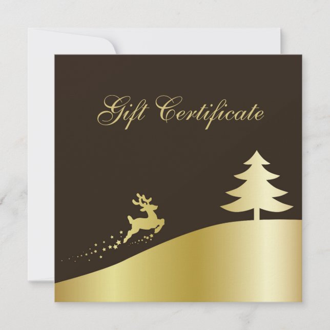 Gold Christmas Tree with Reindeer Gift Certificate (Front)