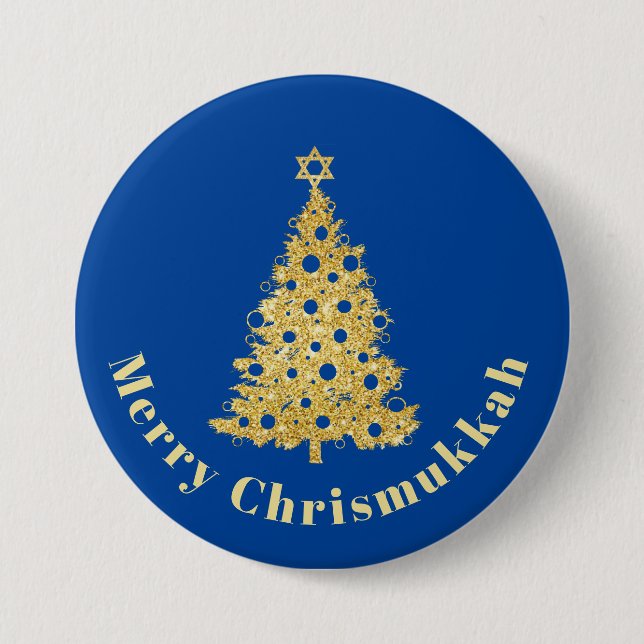 Gold Christmas Tree with Star of David Button      (Front)