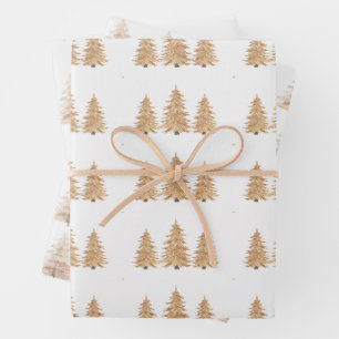 Gold Christmas Tree Wrapping Paper Sheet