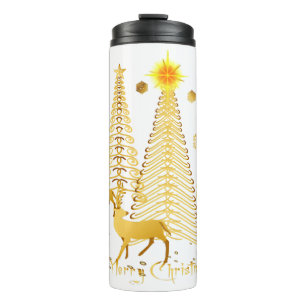 Gold Christmas Trees and Reindeer Thermal Tumbler
