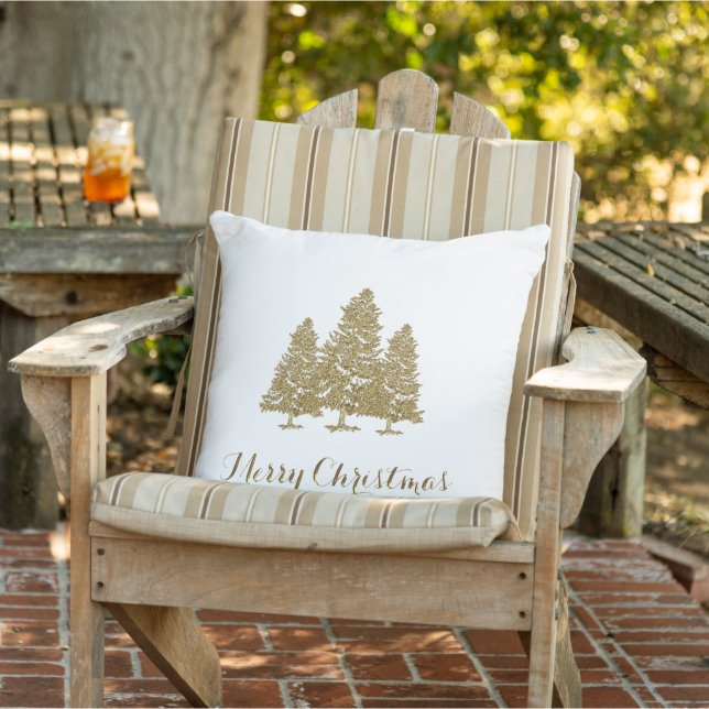 Gold Christmas Trees Christmas Throw Pillow (Chair)