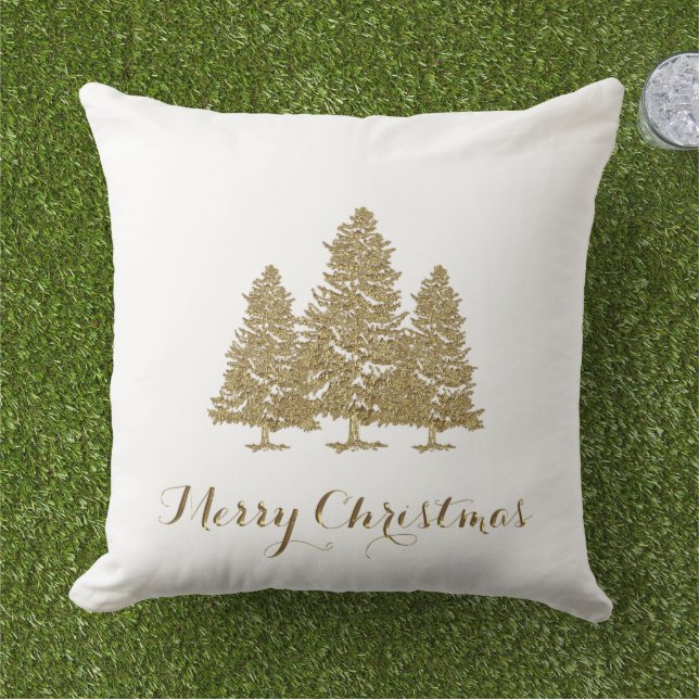 Gold Christmas Trees Christmas Throw Pillow (Grass)