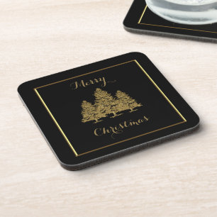 Gold Christmas Trees Coaster