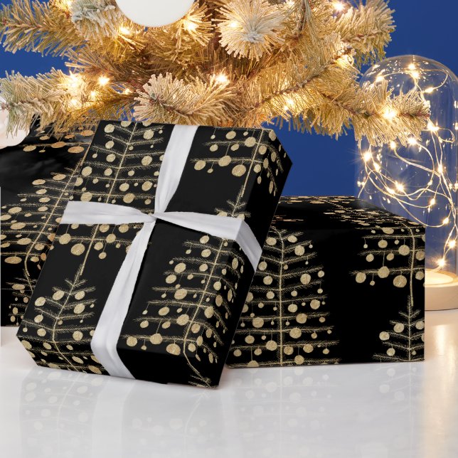 Gold Christmas Trees Heavy With Ornaments Wrapping Paper (Holidays)