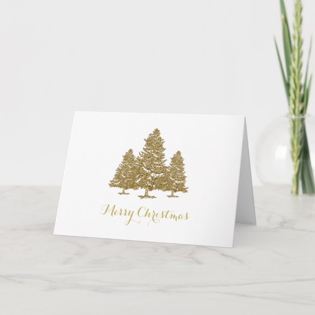 Gold Christmas Trees Merry Christmas Card (Front)