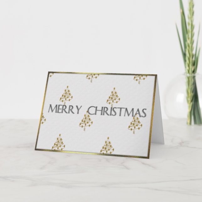 Gold Christmas Trees Merry Christmas Holiday Card (Front)