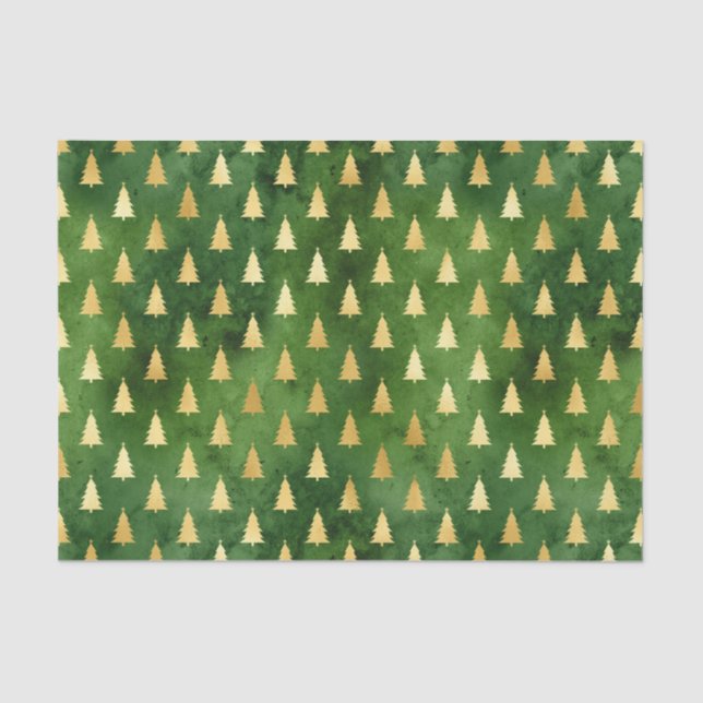 Gold Christmas Trees on Green Tissue Paper (Front)