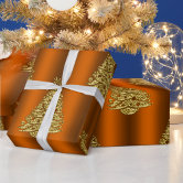 Metallic Rose Gold Christmas Trees on Mauve Gift Wrapping Paper