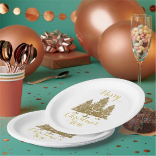 Gold Christmas Trees Paper Plate