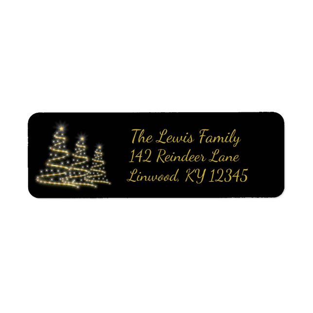 Gold Christmas Trees Return Address Label (Front)