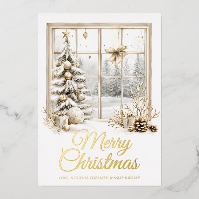 Gold Christmas Window Foil Holiday Card (Front)