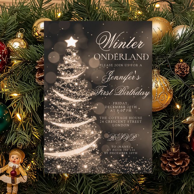 Gold Christmas Winter Onederland 1st Birthday Invitation (Gold Christmas Winter Onederland 1st Birthday Invitation)
