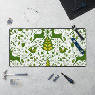 Gold Christmas Woodland Deer Birds in Bloom Desk Mat